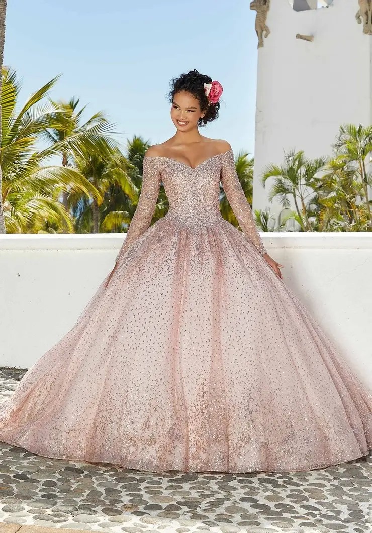 Model wearing Pink Quinceañera Gown