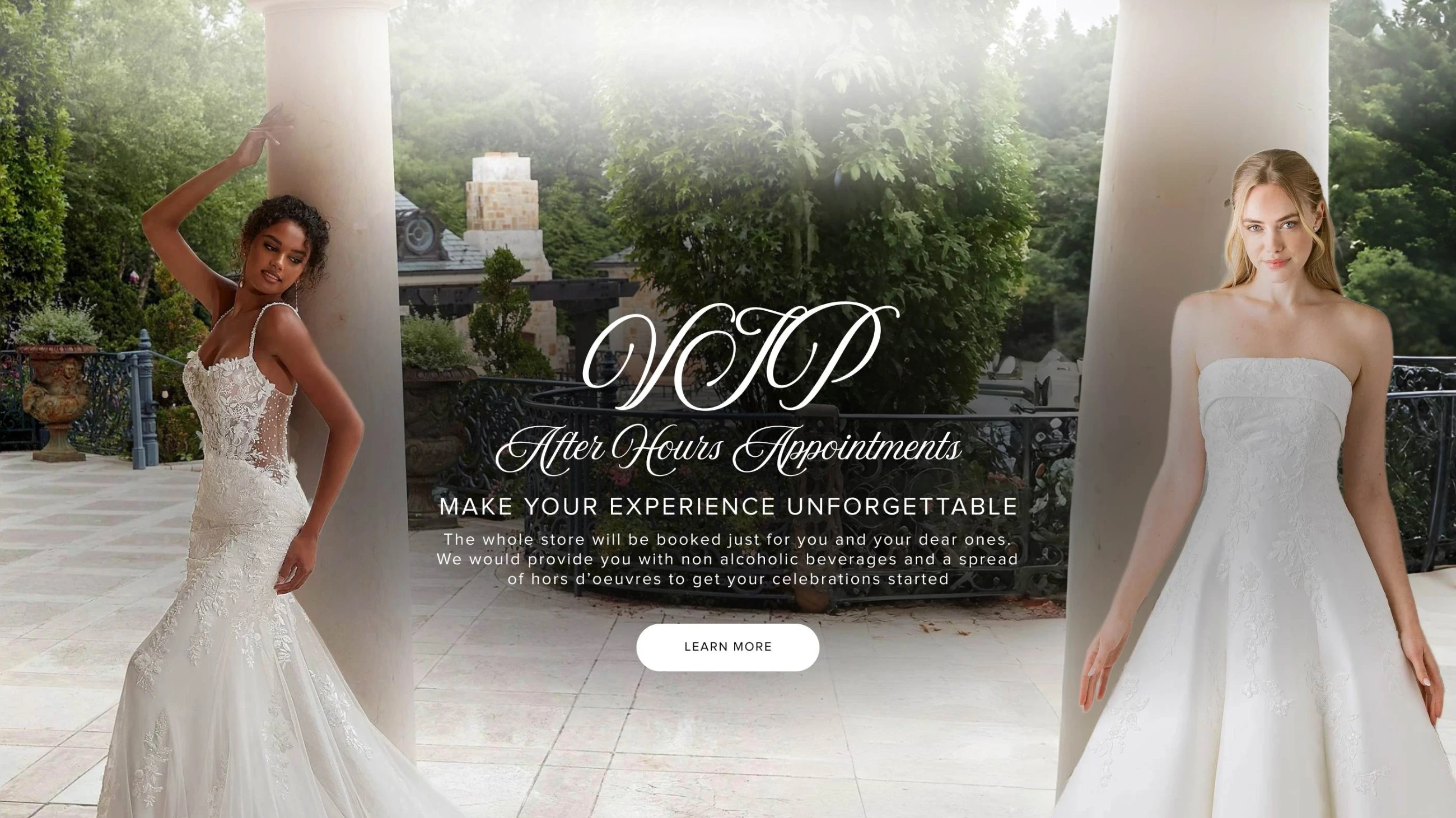 Models wearing Morilee bridal gowns, desktop banner
