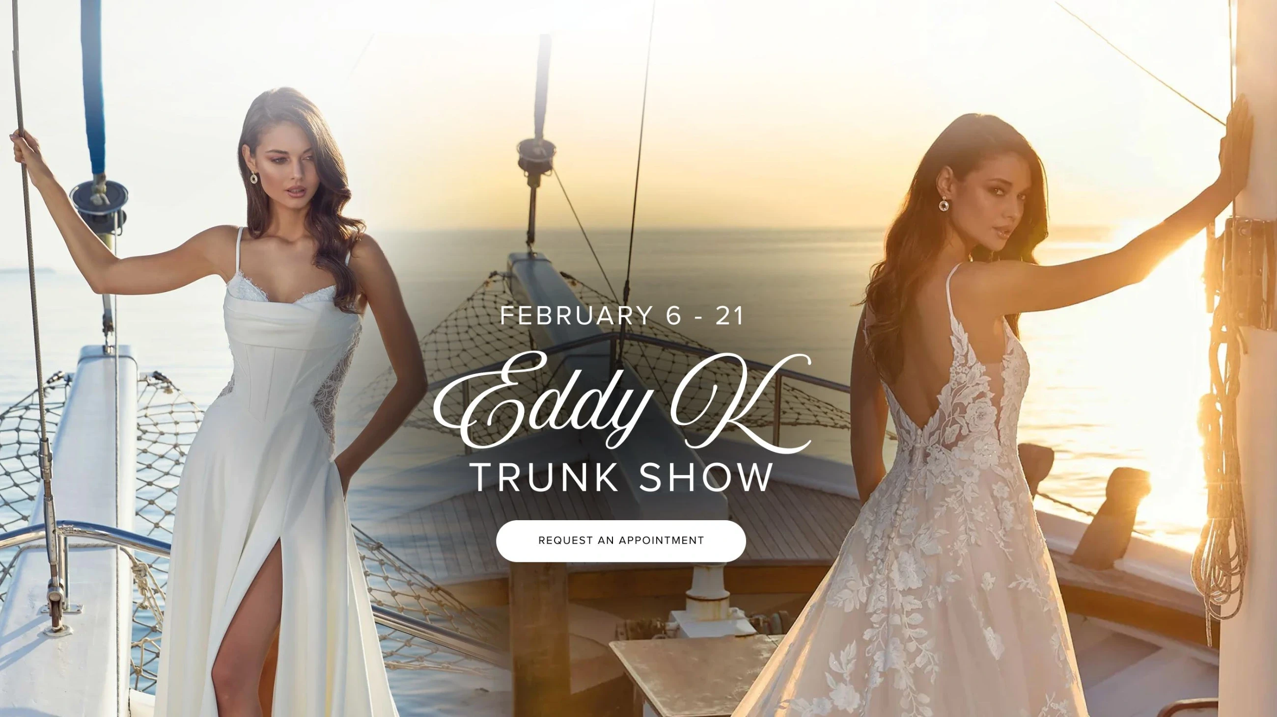Models wearing Eddy K bridal dresses, Eddy K Trunk Show desktop banner