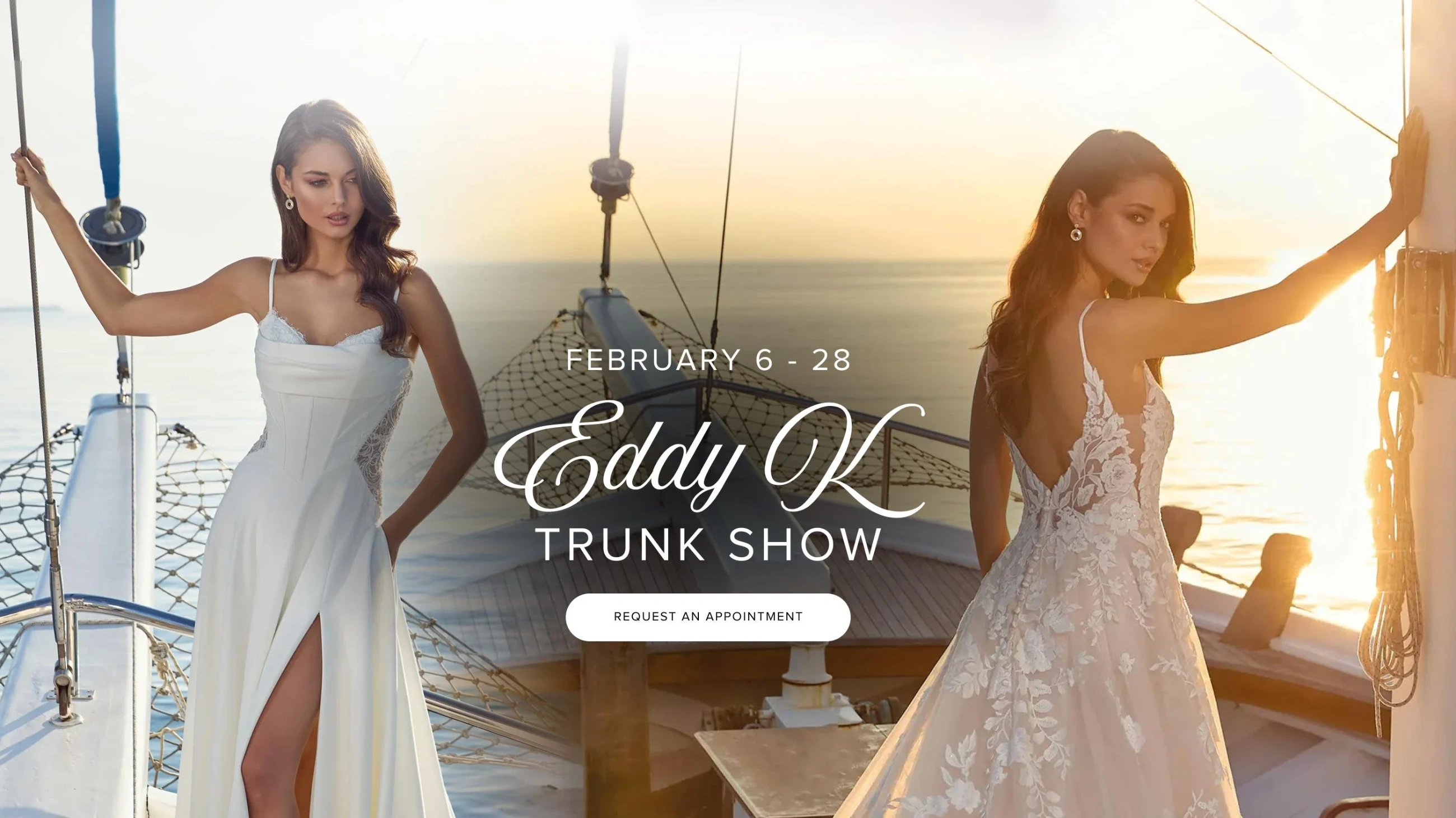 Models wearing Eddy K bridal dresses, Eddy K Trunk Show desktop banner