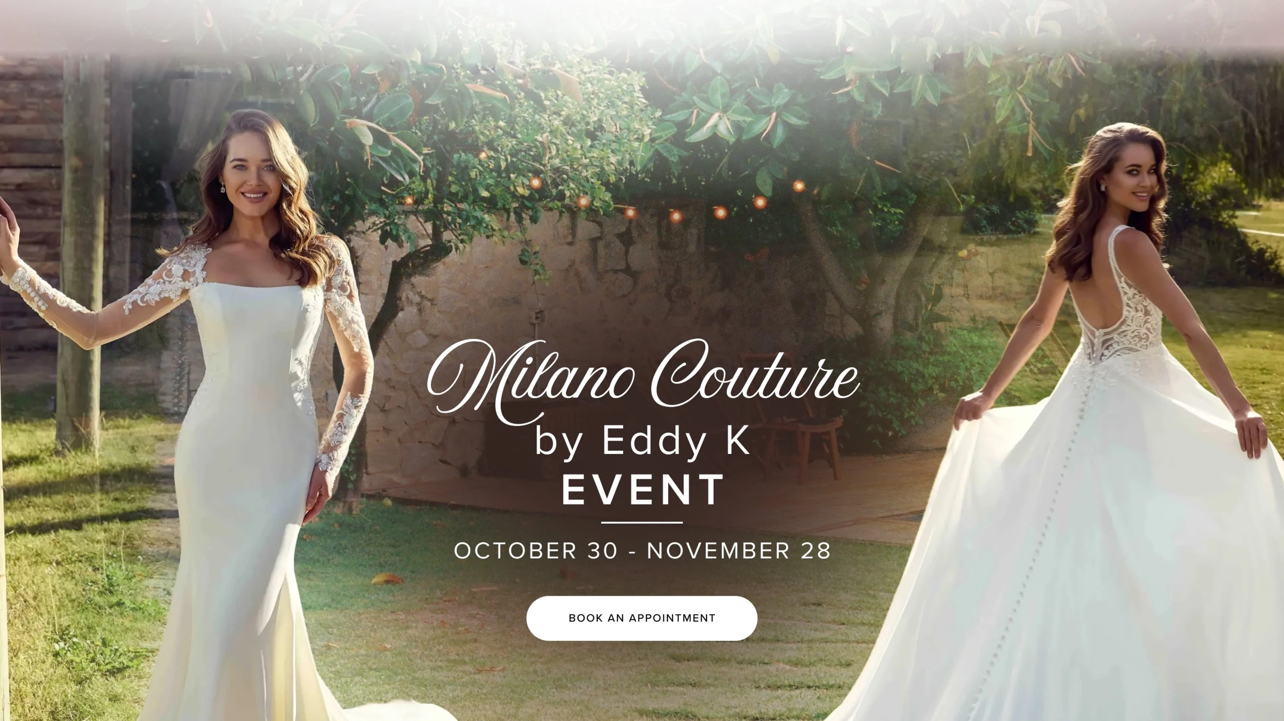 Models wearing Eddy K wedding dress, Milano Couture desktop banner